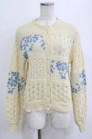 画像: merry jenny / floral透かしニットカーディガン  アイボリー×ブルー H-26-01-19-054-LO-TO-KB-ZH