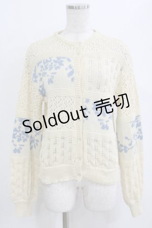 画像: merry jenny / floral透かしニットカーディガン  アイボリー×ブルー H-26-01-19-054-LO-TO-KB-ZH