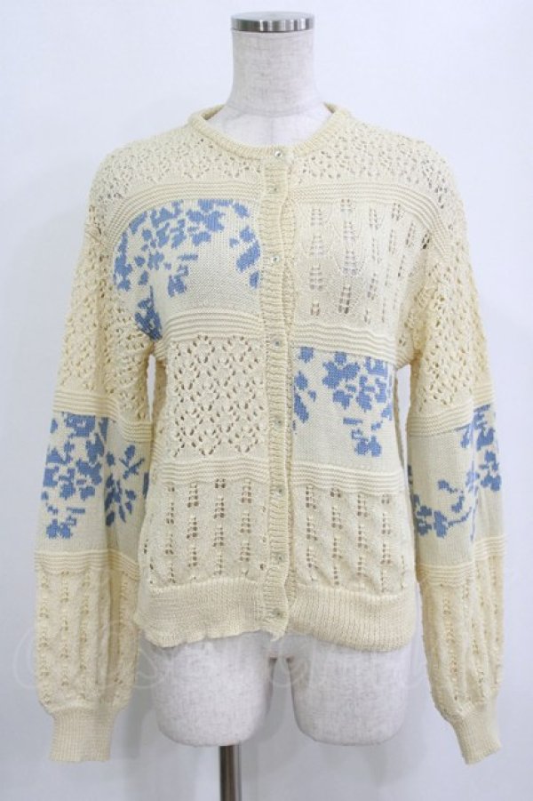 画像1: merry jenny / floral透かしニットカーディガン  アイボリー×ブルー H-26-01-19-054-LO-TO-KB-ZH (1)