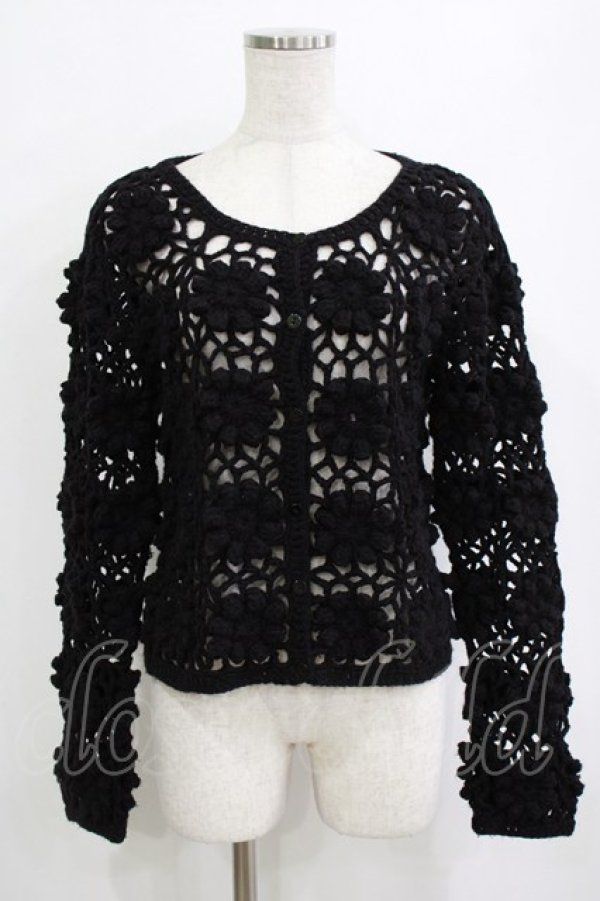 画像1: merry jenny / flowerクロシェカーディガン  ブラック H-26-01-19-055-LO-TO-KB-ZH (1)