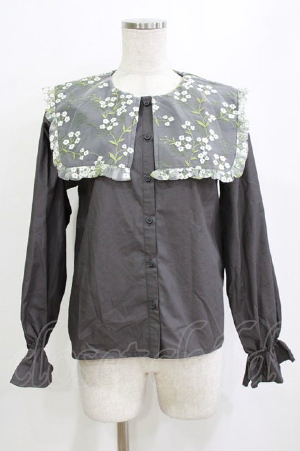 画像1: merry jenny / floralレースカラーブラウス  チャコール H-26-01-19-056-LO-BL-KB-ZH (1)