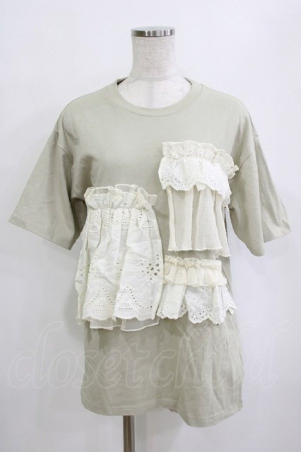 画像1: merry jenny / レースフリルカットソー  ライトカーキ H-26-01-19-062-LO-TO-KB-ZH (1)