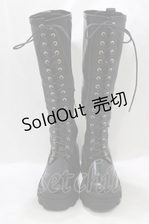 画像: jouetie / ストレッチレースアップロングブーツ L ブラック H-26-01-19-080-EL-SH-KB-ZH