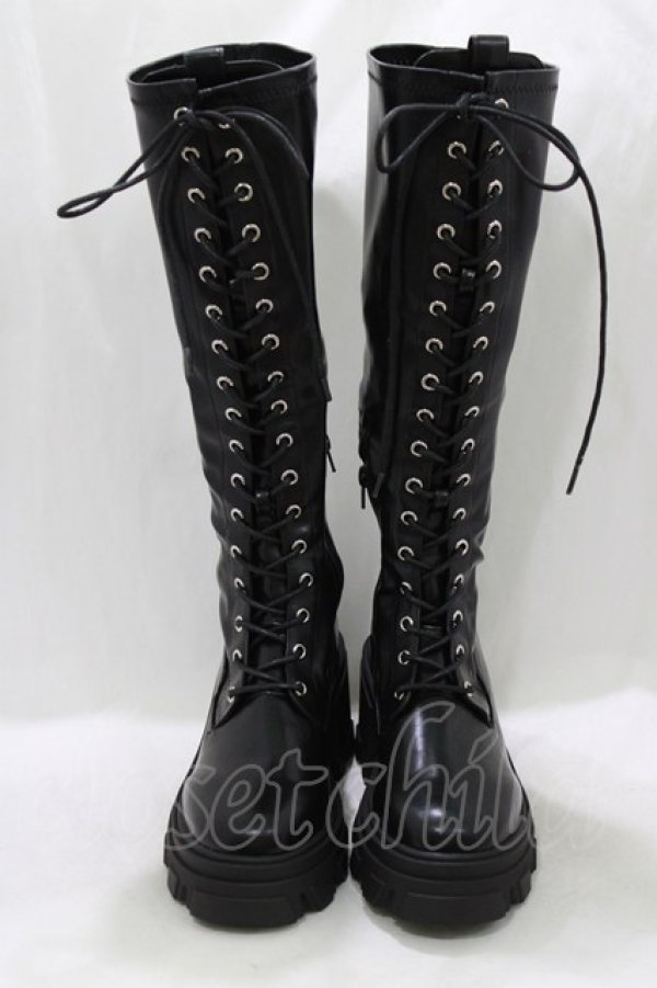 画像1: jouetie / ストレッチレースアップロングブーツ L ブラック H-26-01-19-080-EL-SH-KB-ZH (1)