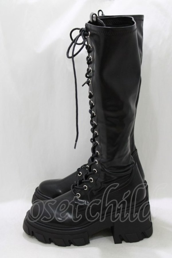 画像2: jouetie / ストレッチレースアップロングブーツ L ブラック H-26-01-19-080-EL-SH-KB-ZH (2)