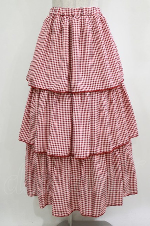 画像1: merry jenny / ギンガムティアードスカート  レッド H-26-01-19-012-LO-SK-KB-ZH (1)
