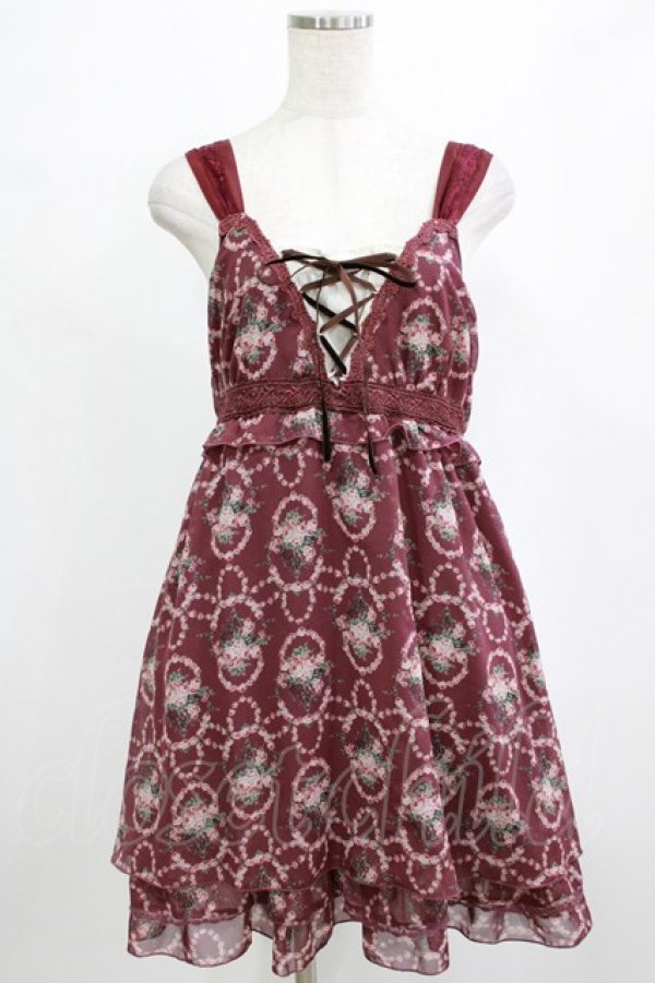 画像1: axes femme / ローズリースシフォンワンピース  ワイン H-26-01-19-019-AX-OP-KB-ZH (1)