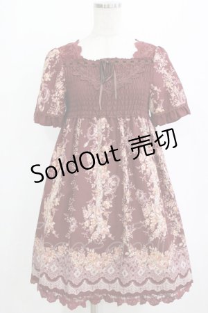 画像: axes femme / ローズレースプリントチュニック  ワイン H-26-01-19-021-AX-TO-KB-ZH