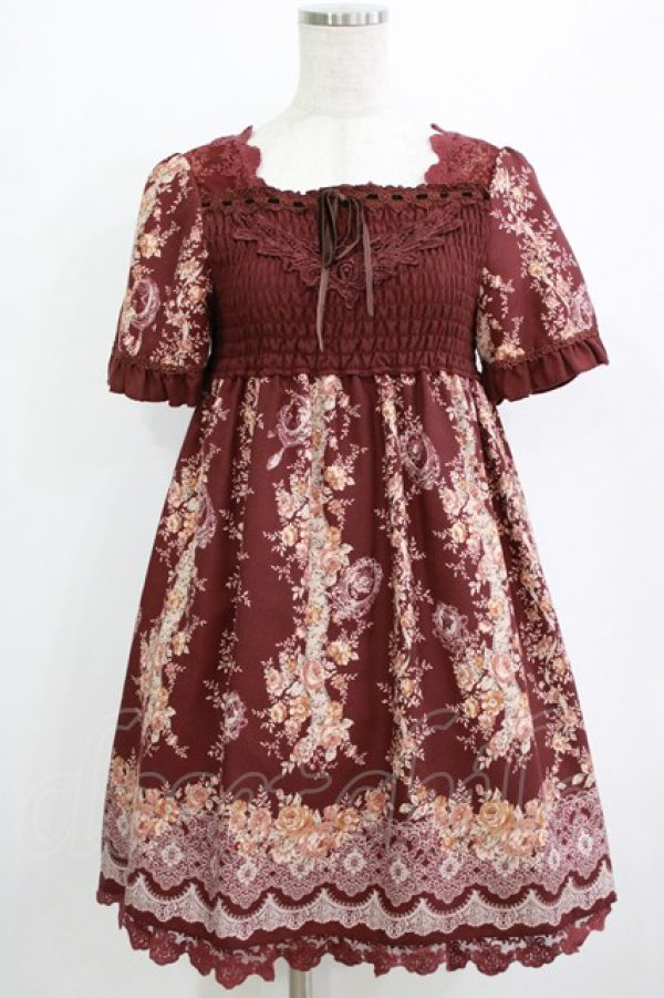 画像1: axes femme / ローズレースプリントチュニック  ワイン H-26-01-19-021-AX-TO-KB-ZH (1)