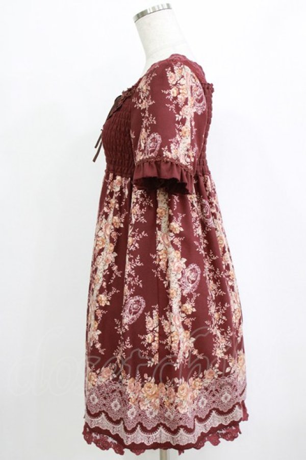 画像2: axes femme / ローズレースプリントチュニック  ワイン H-26-01-19-021-AX-TO-KB-ZH (2)