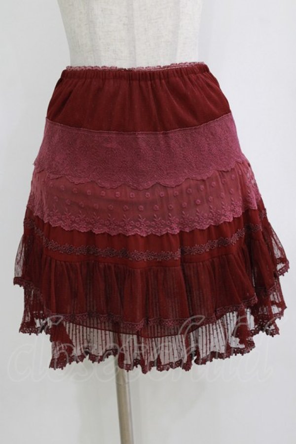 画像1: axes femme / チュールプリーツスカート  ワイン H-26-01-19-023-AX-SK-KB-ZH (1)