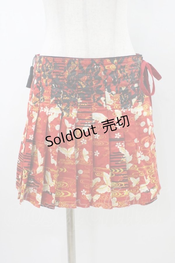 画像1: gouk / プリーツ切替ラップスカート  黒×赤 H-26-01-20-1052-GO-SK-KB-ZH (1)