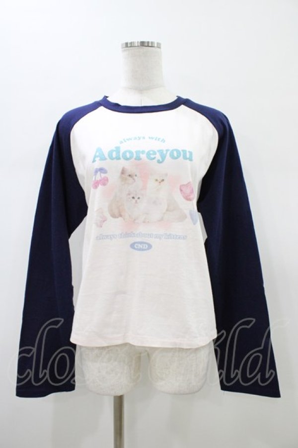 画像1: Candy Stripper / ADORE YOU RAGLANトップス  ピンク×ネイビー H-26-01-20-1056-PU-TO-KB-ZH (1)