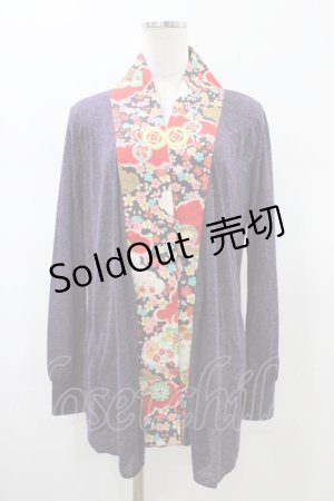 画像: gouk / 和柄切替カーディガン  パープル H-26-01-20-1058-GO-TO-KB-ZH