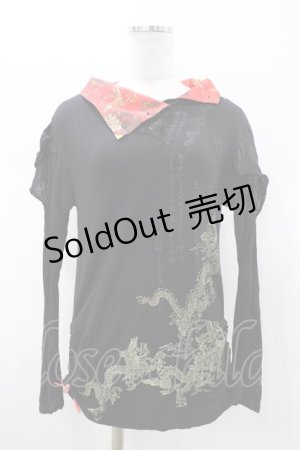 画像: gouk / サイドギャザーカットソー  ブラック H-26-01-20-1062-GO-TO-KB-ZH