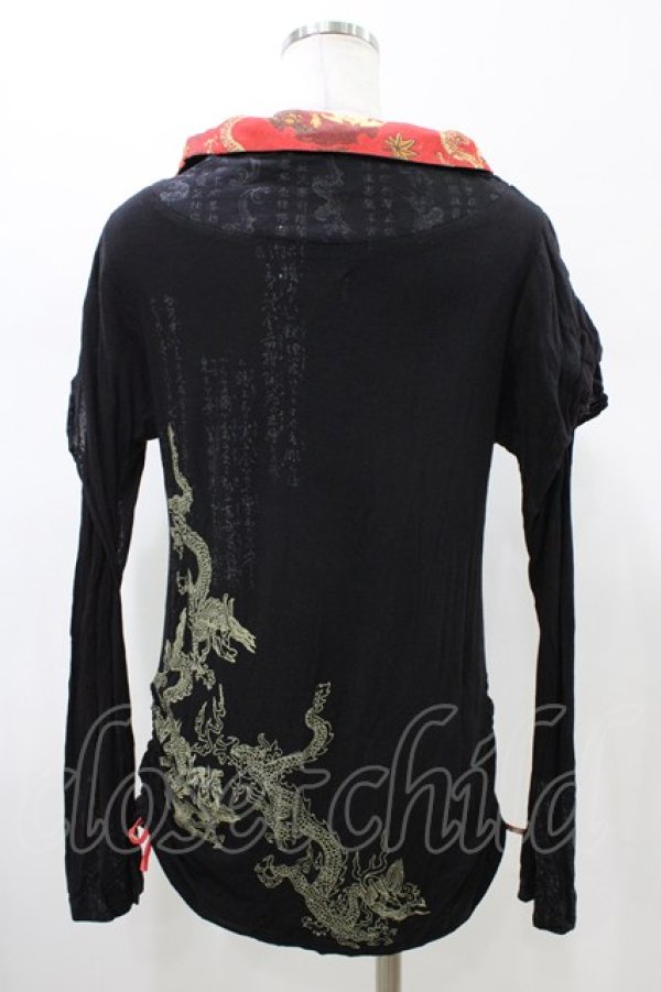 画像2: gouk / サイドギャザーカットソー  ブラック H-26-01-20-1062-GO-TO-KB-ZH (2)