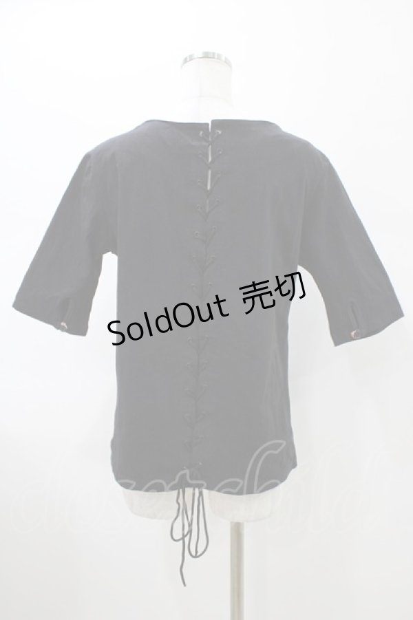 画像2: gouk / バック編上げ半袖カーディガン  ブラック H-26-01-20-1063-GO-TO-KB-ZH (2)