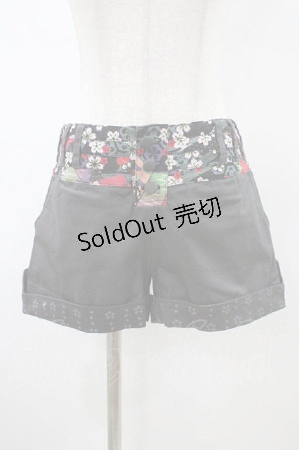 画像1: gouk / 和柄切替ショートパンツ  グレー H-26-01-20-1035-GO-PA-KB-ZH (1)