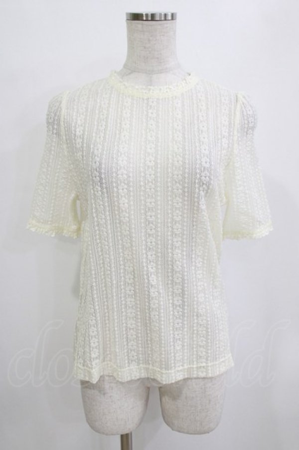 画像1: F&A / ストライプレース5分袖トップス Free IVORY H-26-01-20-056-LO-TO-NS-ZH (1)