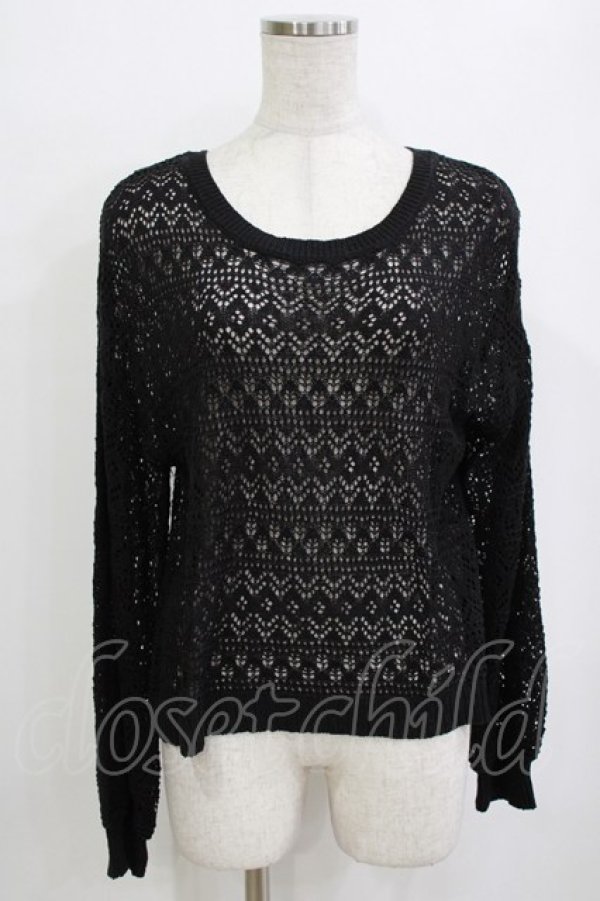 画像1: axes femme / レースアップ透かし編みニット Free ブラック H-26-01-20-059-AX-TO-NS-ZH (1)