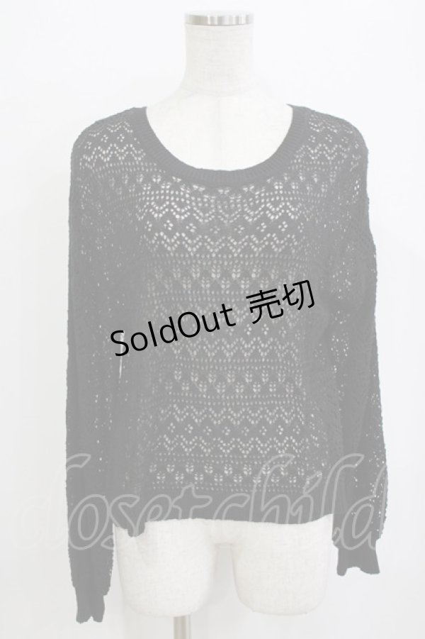 画像1: axes femme / レースアップ透かし編みニット Free ブラック H-26-01-20-059-AX-TO-NS-ZH (1)