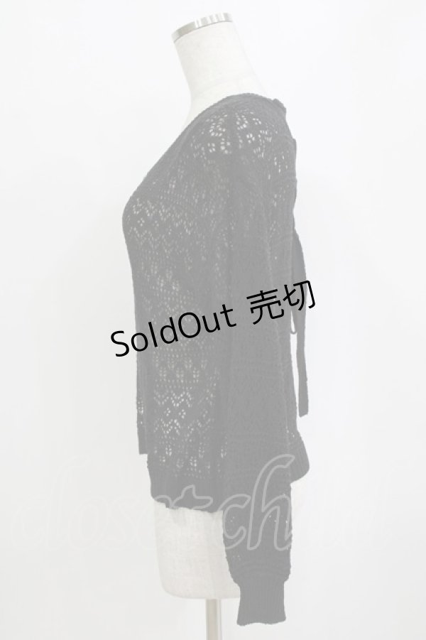 画像2: axes femme / レースアップ透かし編みニット Free ブラック H-26-01-20-059-AX-TO-NS-ZH (2)