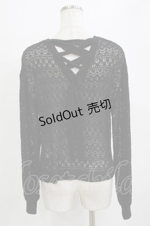 画像3: axes femme / レースアップ透かし編みニット Free ブラック H-26-01-20-059-AX-TO-NS-ZH (3)