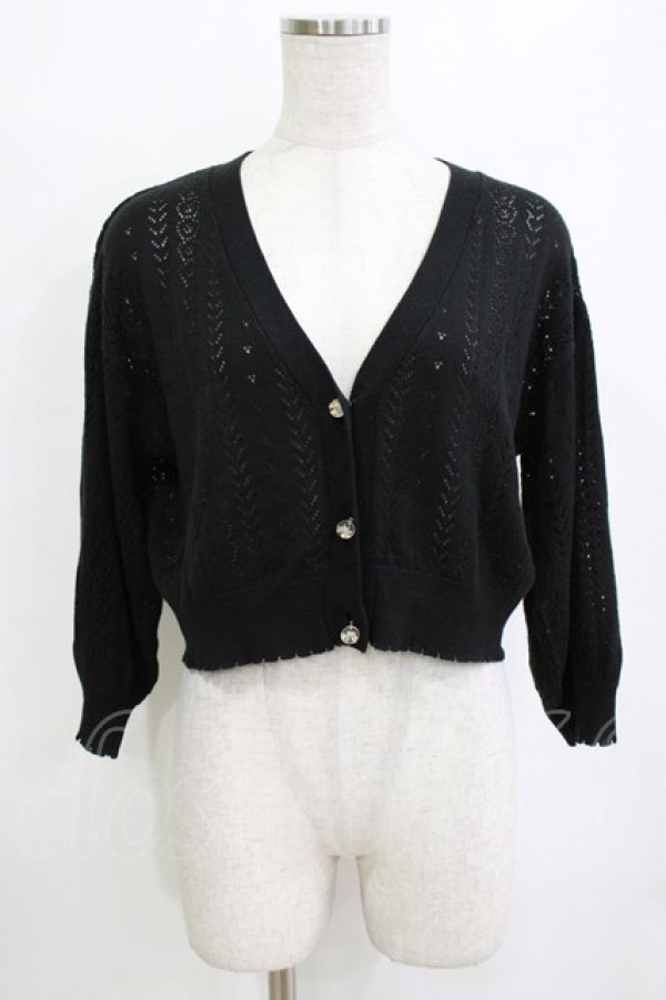 画像1: F&A / ドライフラワー釦透かし編み7分袖カーディガン Free BLACK H-26-01-20-060-LO-TO-NS-ZH (1)
