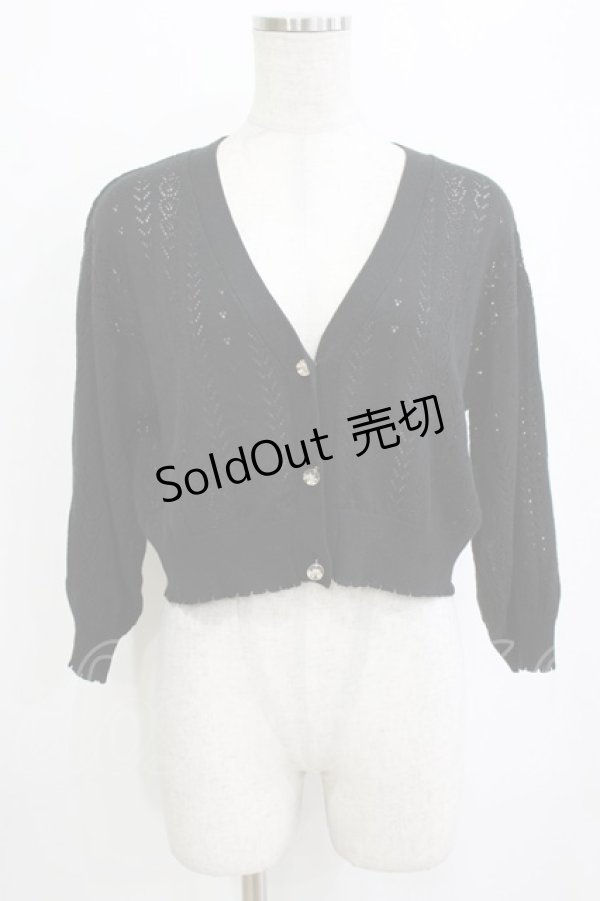 画像1: F&A / ドライフラワー釦透かし編み7分袖カーディガン Free BLACK H-26-01-20-060-LO-TO-NS-ZH (1)