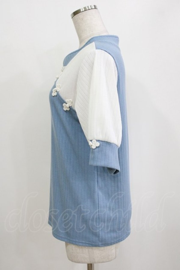 画像2: axes femme / チャイナ釦バイカラープルオーバー Free サックス H-26-01-20-062-AX-TO-NS-ZH (2)