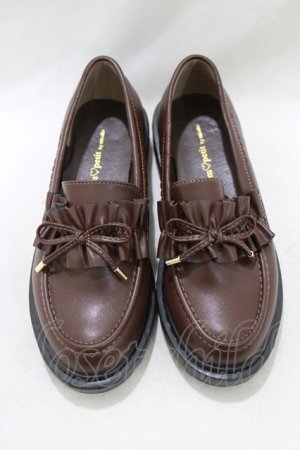 画像: m petit by misako / AMリボンフリルローファー M ブラウン H-26-01-20-077-LO-SH-NS-ZH