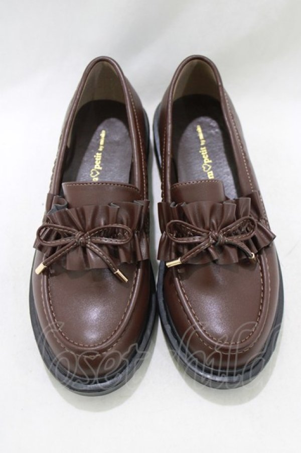 画像1: m petit by misako / AMリボンフリルローファー M ブラウン H-26-01-20-077-LO-SH-NS-ZH (1)