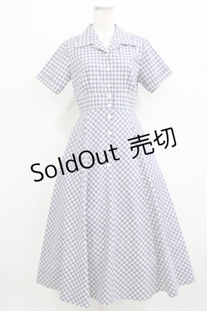 画像: an another angelus / レトロギンガム開衿ワンピース Free BLUE×WH H-26-01-20-007-CA-OP-NS-ZH