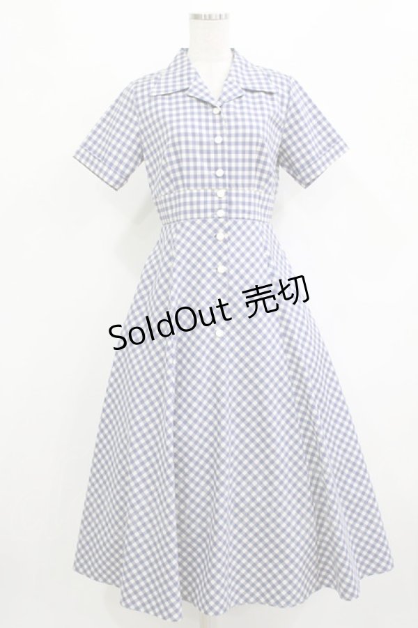 画像1: an another angelus / レトロギンガム開衿ワンピース Free BLUE×WH H-26-01-20-007-CA-OP-NS-ZH (1)