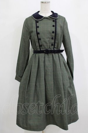 画像: Fi.n.t / 別珍使いダブル釦チェックワンピース Free GREEN×NV H-26-01-20-016-CA-OP-NS-ZH