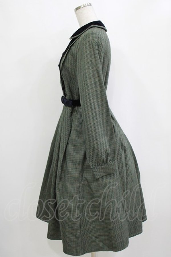 画像2: Fi.n.t / 別珍使いダブル釦チェックワンピース Free GREEN×NV H-26-01-20-016-CA-OP-NS-ZH (2)