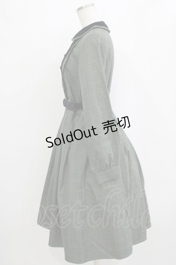 画像2: Fi.n.t / 別珍使いダブル釦チェックワンピース Free GREEN×NV H-26-01-20-016-CA-OP-NS-ZH (2)