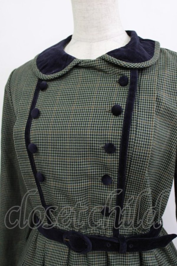 画像4: Fi.n.t / 別珍使いダブル釦チェックワンピース Free GREEN×NV H-26-01-20-016-CA-OP-NS-ZH (4)