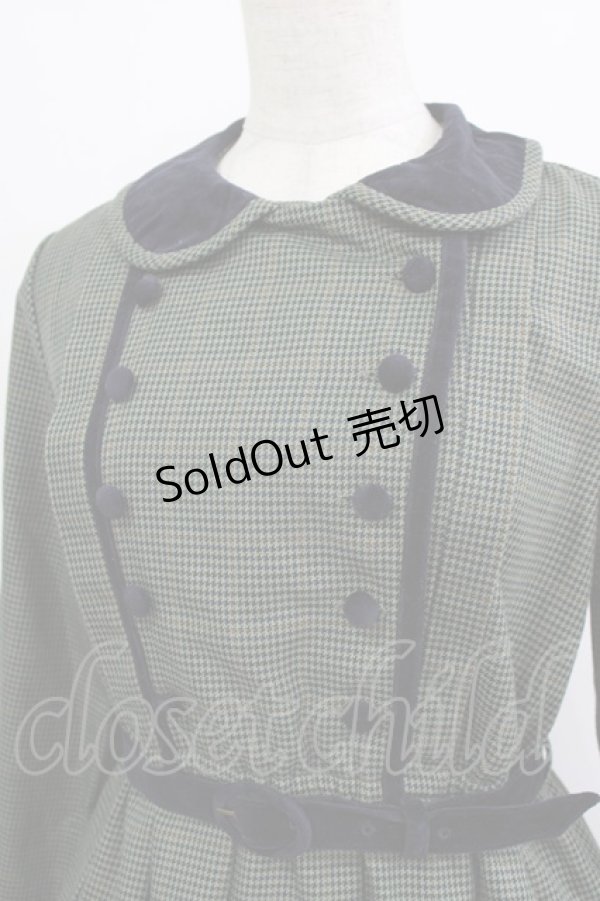 画像4: Fi.n.t / 別珍使いダブル釦チェックワンピース Free GREEN×NV H-26-01-20-016-CA-OP-NS-ZH (4)