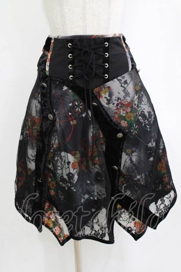 画像1: Ozz oneste / 異素材ハイウエストスカート  黒 H-26-01-21-024-OO-SK-KB-ZH (1)