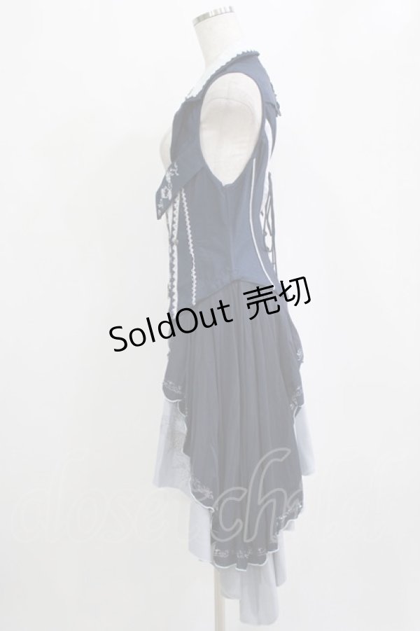 画像2: Ozz oneste / 薔薇刺繍オーバー付きベスト F 紺 H-26-01-21-027-OO-TO-KB-ZH (2)