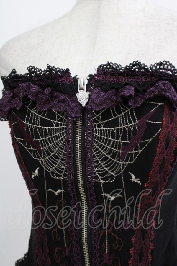 画像4: Ozz oneste / レースフリル刺繍オーバーバストコルセット  黒×紫 H-26-01-21-032-OO-TO-KB-ZH (4)