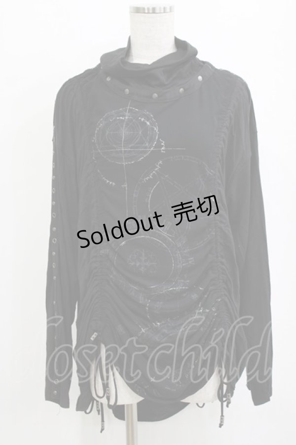 画像1: Ozz conte / ギャザーハイネックカットソー  黒 H-26-01-21-042-OO-TO-KB-ZH (1)