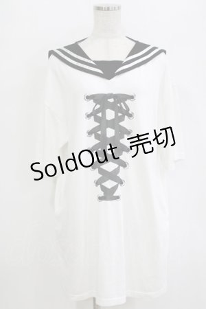 画像: LISTEN FLAVOR / レースアップリボンセーラーワンピース  ホワイト H-26-01-21-044-PU-OP-KB-ZH