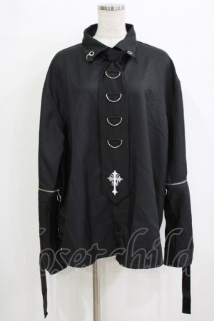 画像: Amilige / クロスロゴプリント袖リングシャツ＆リングクロス刺繍ネクタイ  ブラック H-26-01-21-047-PU-BL-KB-ZH