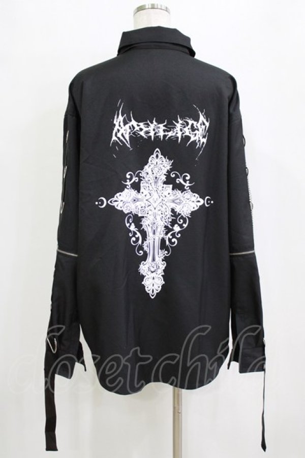 画像3: Amilige / クロスロゴプリント袖リングシャツ＆リングクロス刺繍ネクタイ  ブラック H-26-01-21-047-PU-BL-KB-ZH (3)