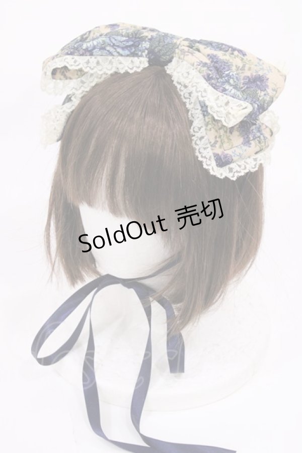 画像1: metamorphose / ゴブランプリントレース付きリボンヘッドドレス  ブルー H-26-01-21-1017-ME-AC-NS-ZH (1)