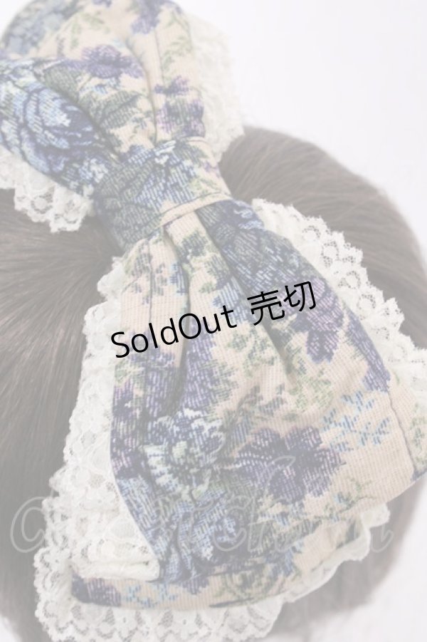 画像2: metamorphose / ゴブランプリントレース付きリボンヘッドドレス  ブルー H-26-01-21-1017-ME-AC-NS-ZH (2)
