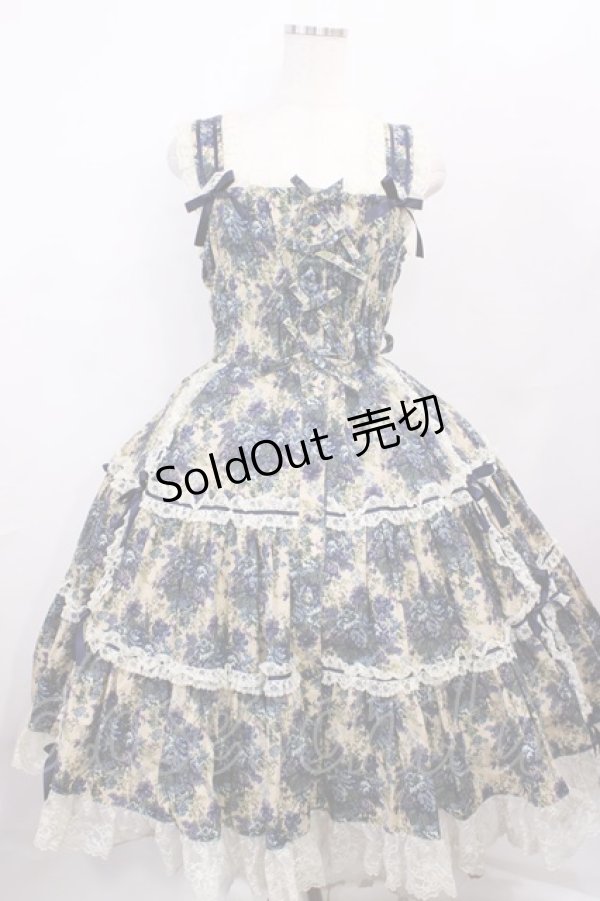 画像1: metamorphose / ゴブランプリントシャーリングティアードリボンジャンパースカート Free ブルー H-26-01-21-1035-ME-OP-NS-ZH (1)