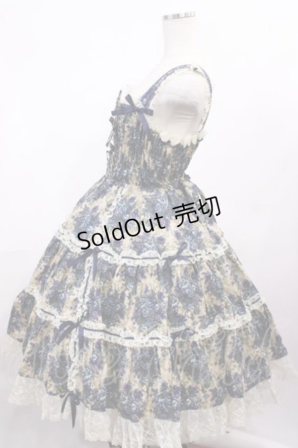 画像2: metamorphose / ゴブランプリントシャーリングティアードリボンジャンパースカート Free ブルー H-26-01-21-1035-ME-OP-NS-ZH (2)